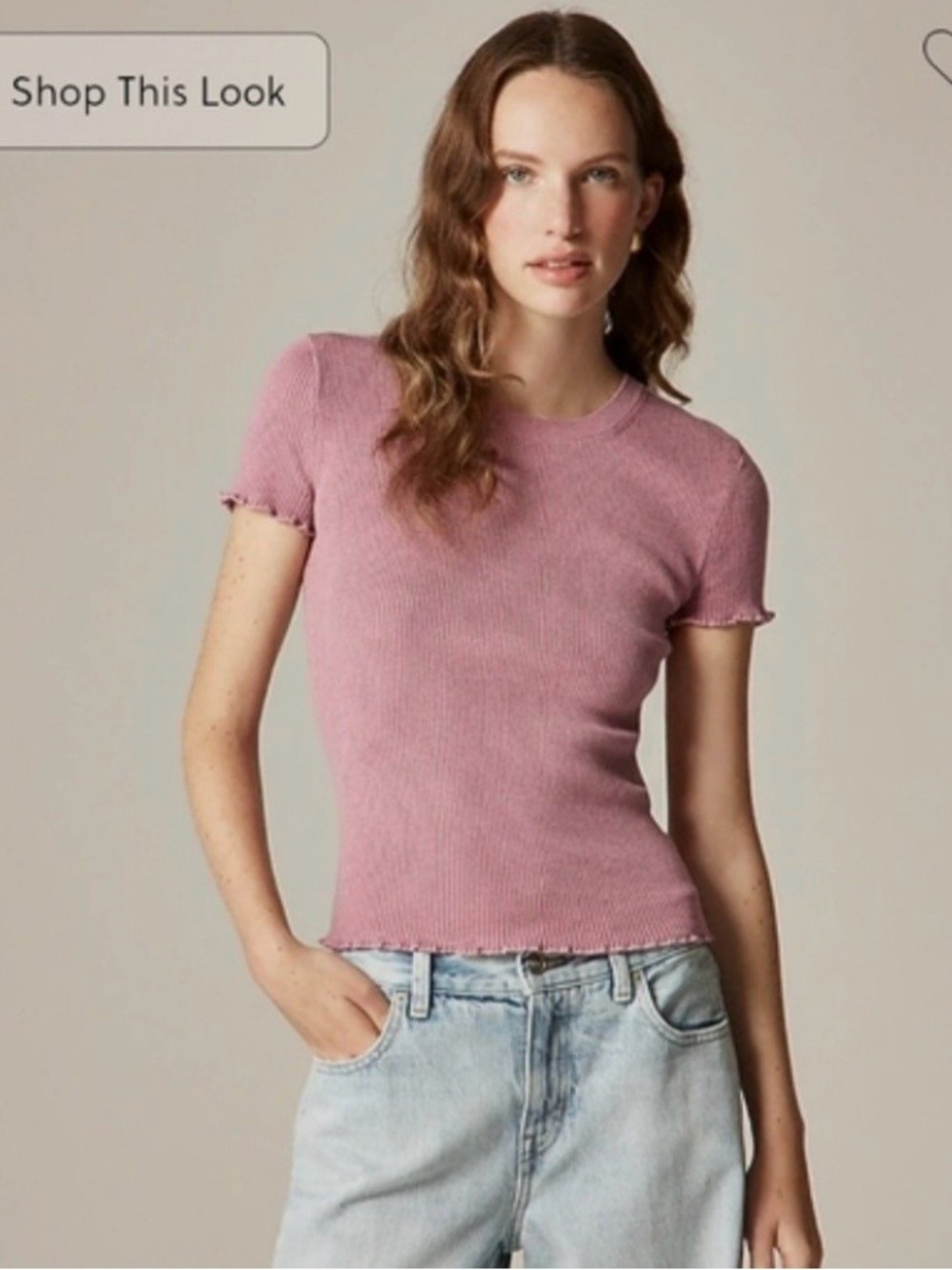 J. Crew Cream Ruffle-trim Ribbed Short Sleeve Tee in Tencil lycrell blend - Picture 7 of 8